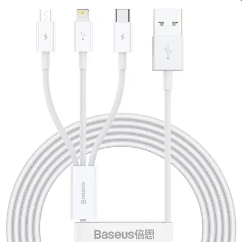 USB káble Baseus CAMLTYS-02 Superior rýchlonabíjací Dátový Kábel 3v1 USB-C, Lightning, MicroUSB 1,5 m, biely 57983104529