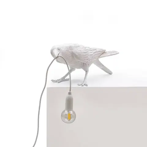 Vnútorné dekoratívne svietidlá SELETTI Stolová LED lampa Bird Lamp, hrajúca, biela