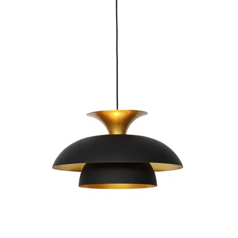 Zavesne lampy Moderná okrúhla závesná lampa čierna so zlatým 3-vrstvovým - Titus