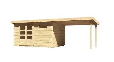 Drevené Drevený záhradný domček BASTRUP 8 s prístavkom Lanitplast Prírodné drevo