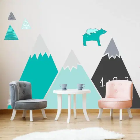 Nálepky na stenu Nálepka hôr a kopcov v tyrkysových farbách s tabuľovou fóliou