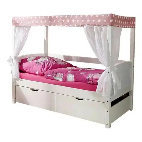 Atypické detské postele Detská posteľ s nebesami Lino Mini Záves Ružovo-Biely