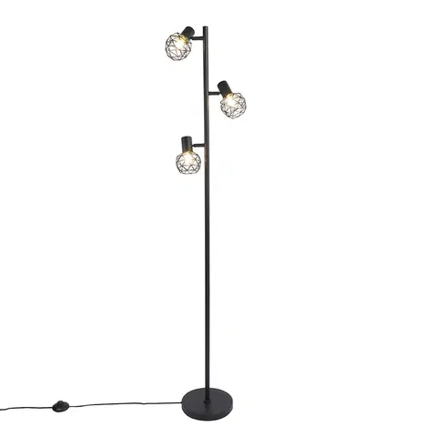 Stojace lampy Dizajnová stojaca lampa čierna 3-svetlá nastaviteľná - sieťovina