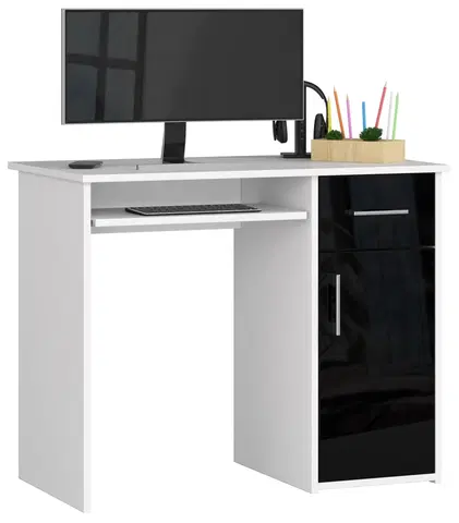 Písacie stoly Dizajnový písací stôl MELANIA90, biely / čierny lesk