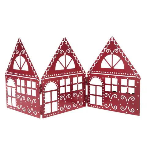 Vianočné dekorácie Vianočná kovová dekorácia Three houses červená, 50 x 20 x 2,5 cm