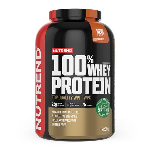 Proteíny Práškový koncentrát Nutrend 100% WHEY Protein 2250g jahoda