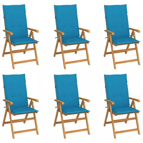 Zahradné stoličky Záhradná stolička 6 ks teak / látka Dekorhome Svetlo modrá