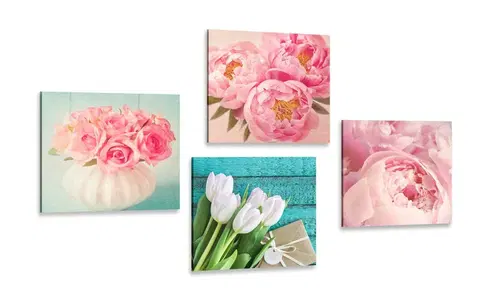 Zostavy obrazov Set obrazov romantické zátišie kvetov