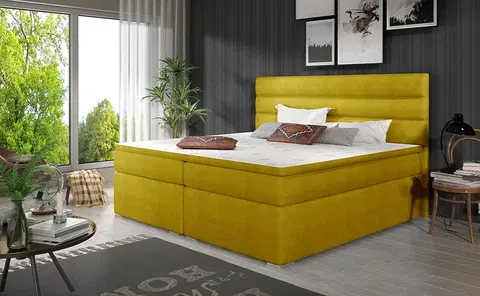 Postele NABBI Spezia 180 čalúnená manželská posteľ s úložným priestorom žltá