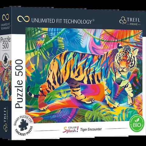 Nad 6000 dielikov Trefl Prime Puzzle 500 UFT - Farebné škvrny: Stretnutie tigrov
