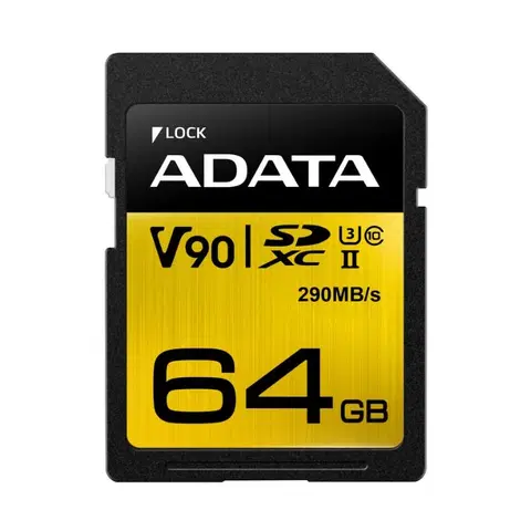 Pamäťové karty A-Data Premier ONE SDXC UHS-II U3 64GB | Class 10, rýchlosť 290/260MB/s (ASDX64GUII3CL10-C)