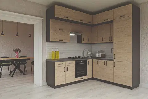 Kuchynské linky HORIZON R3PA moderná kuchyňa 230 x 230, dub prímorský / grafit