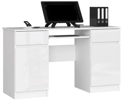 Písacie stoly Moderný písací stôl ANNA135, biely/biely lesk