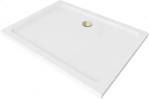 Vane MEXEN/S - Flat sprchová vanička obdĺžniková slim 90 x 70, biela + zlatý sifón 40107090G