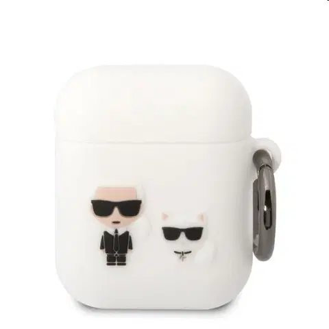 Slúchadlá Karl Lagerfeld and Choupette silikónový obal pre Apple Airpods 1/2, biely