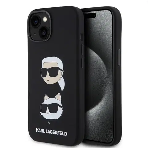 Puzdrá na mobilné telefóny Zadný kryt Karl Lagerfeld Liquid Silicone Karl and Choupette Heads pre Apple iPhone 15, čierna 57983116858