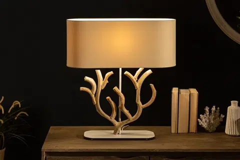 Stolné lampy LuxD 24201 Dizajnová stolná lampa Maleah 58 cm béžová - akácia