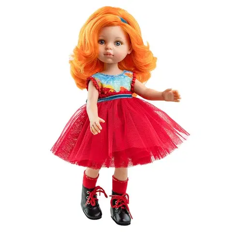 Bábiky a doplnky Paola Reina Oblečenie pre Bábiku - Šaty s červenou tylovou sukničkou,ponožkami a čelenkou 32 cm