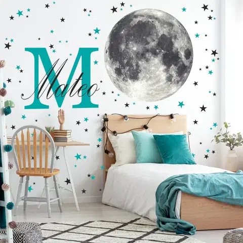 Nálepky na stenu Nálepky na stenu - Mesiac s hviezdami a menom