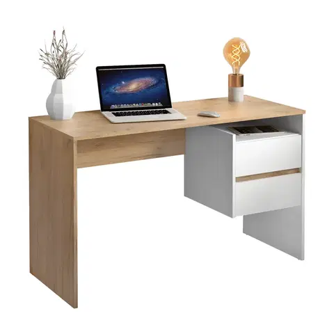 Písacie stoly PC stôl, dub artisan/biela, TULIO NEW