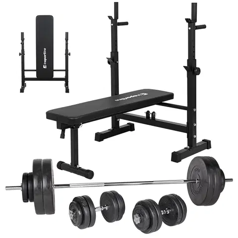 Posilňovacie lavice Nakladací činkový set s lavicou inSPORTline CEM 180+40 cm/30 mm 5-105kg