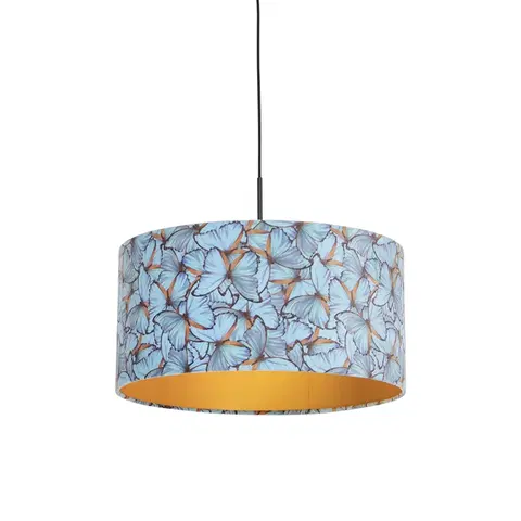 Zavesne lampy Závesná lampa s velúrovým odtieňom motýle so zlatom 50 cm - Combi