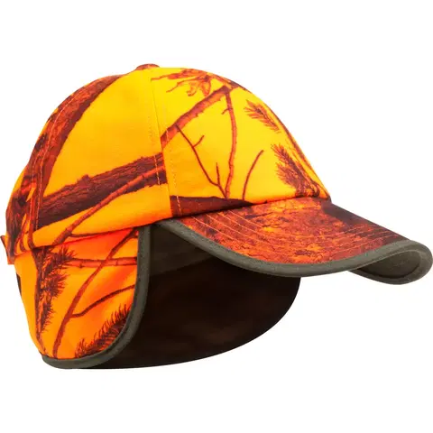 čiapky Poľovnícka šiltovka s ochranou uší maskovacia oranžová