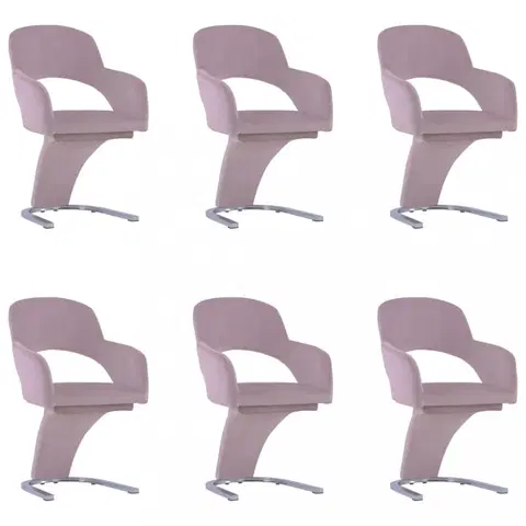 Jedálenské stoličky a kreslá Jedálenská stolička 6 ks zamat / chróm Dekorhome Svetlo ružová