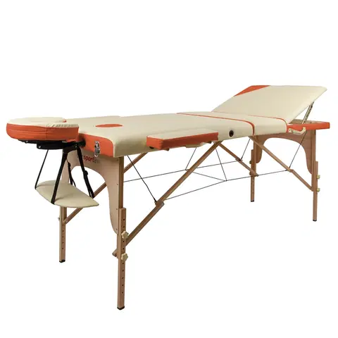 Masážne stoly a stoličky Masážne lehátko inSPORTline Japane 3-dielne drevené bielo-oranžová