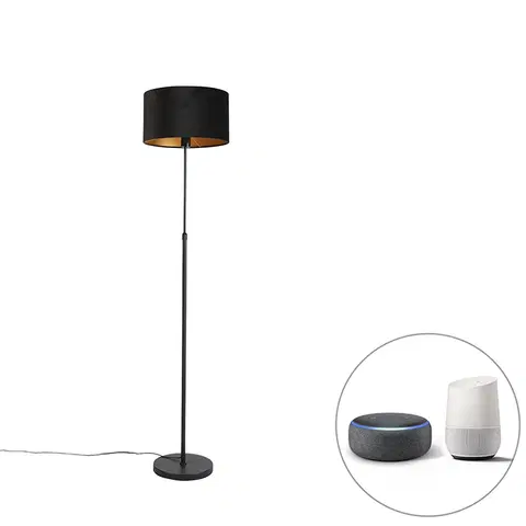 Stojace lampy Inteligentná stojaca lampa čierna s velúrovým tienidlom čierna 35 cm vrátane Wifi A60 - Parte