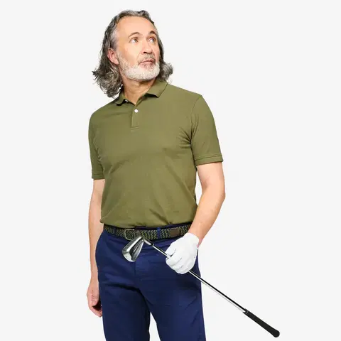 dresy Pánska golfová polokošeľa s krátkym rukávom MW500 kaki