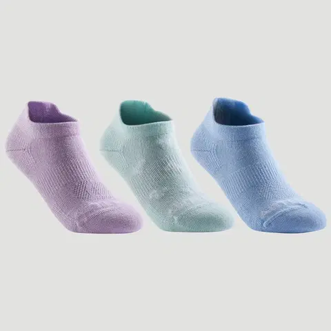 bedminton Detské nízke ponožky na tenis RS 160 3 páry modré, zelené, fialové