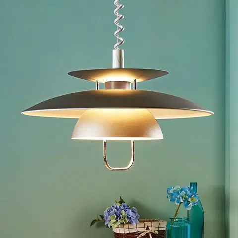 Závesné svietidlá Lindby Závesná lampa Nadija s LED E27, sivá