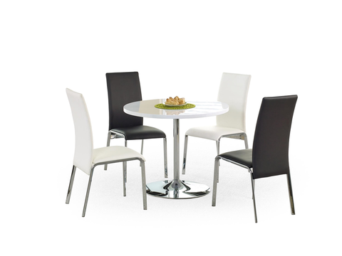 Jedálenské stoly HALMAR Omar okrúhly jedálenský stôl biely lesk / chróm