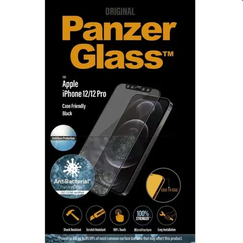 Tvrdené sklá pre mobilné telefóny Ochranné temperované sklo PanzerGlass Case Friendly pre Apple iPhone 12, 12 Pro, čierna 2720