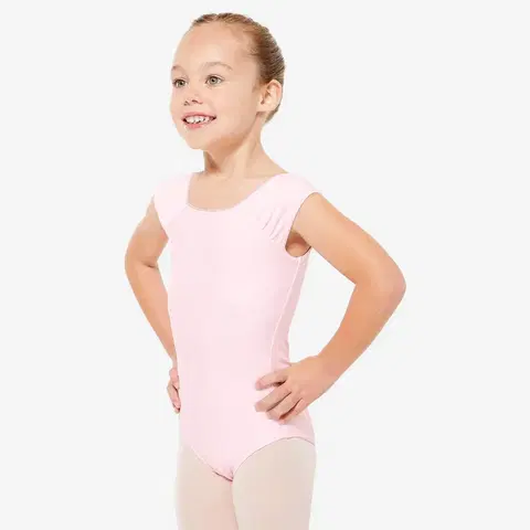 balet Dievčenský baletný trikot s krátkymi rukávmi ružový