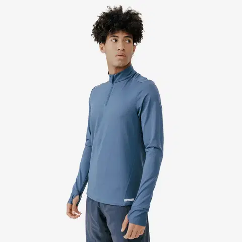 mikiny Pánske bežecké hrejivé tričko s dlhým rukávom sivomodré