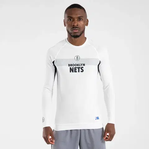 tričká Pánske spodné tričko NBA Nets s dlhým rukávom biele