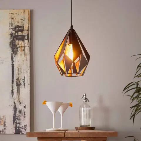 Závesné svietidlá EGLO Závesná lampa Carlton, čierna/medená, Ø 20,5 cm