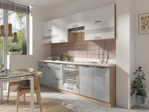 Sivý kuchynský nábytok Kuchynská linka Favorit 260 C Plus s pracovná doska Latte/White