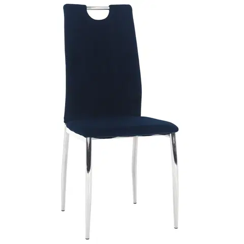 Jedálenské stoličky KONDELA Oliva New jedálenská stolička modrá (Velvet) / chróm