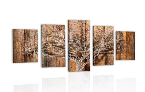 Obrazy prírody a krajiny 5-dielny obraz strom s imitáciou dreveného podkladu