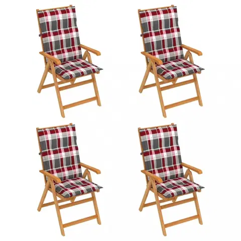Zahradné stoličky Skladacia záhradná stolička 4 ks s poduškami Dekorhome Biela / červená