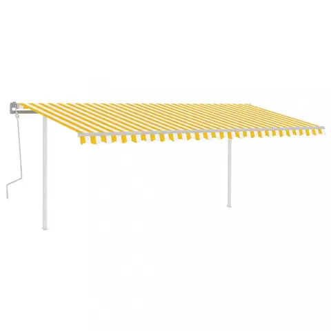 Záhradné markízy Ručne zaťahovacia markíza so stĺpikmi 450x300 cm Dekorhome Biela / žltá