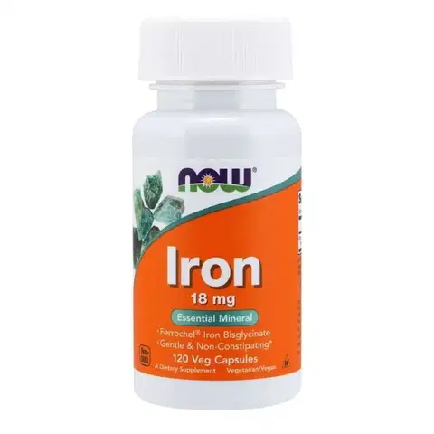Železo NOW Iron Bisglycinate železo chelát Ferrochel 18 mg 120 kapsúl
