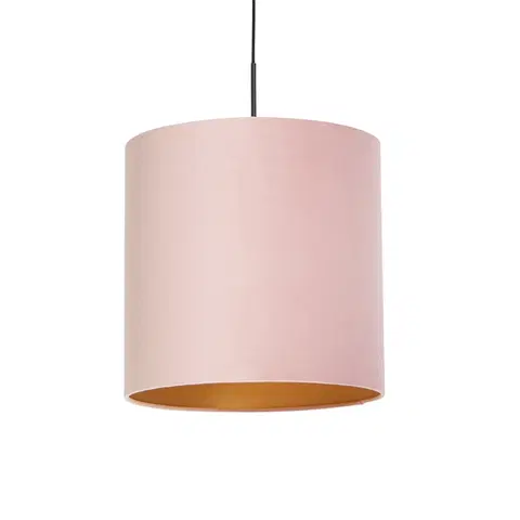 Zavesne lampy Závesné svietidlo s velúrovým odtieňom ružové so zlatom 40 cm - Combi