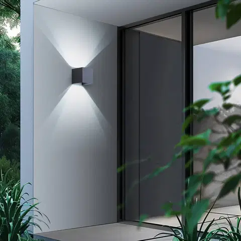 SmartHome vonkajšie svietidlá nástenné Lindby Lindby Smart LED vonkajšie nástenné svietidlo Dara sivé uhlové CCT RGB Tuya