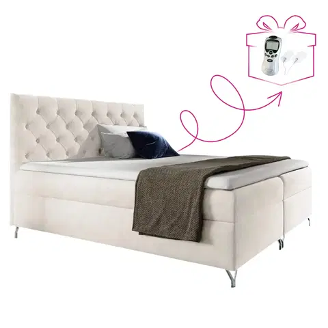 Postele Boxspringová posteľ, 140x200, biela látka Velvet, GULIETTE + darček