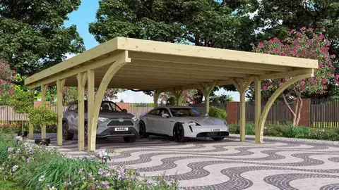 Záhradné domčeky Drevený dvojitý prístrešok / carport CLASSIC 3C Lanitplast