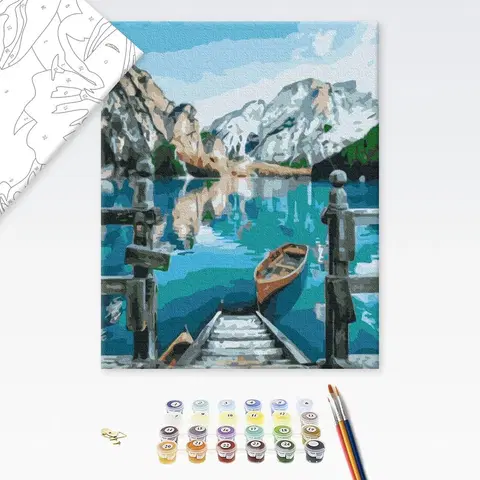 Maľovanie podľa čísiel Maľovanie podľa čísiel loďka pri jazere